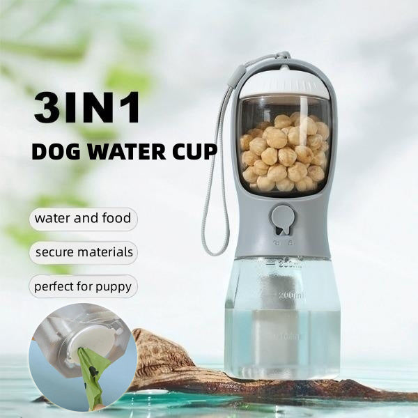 Gourde pour chien 3-en-1 : Eau, Croquettes et Sacs à déjections