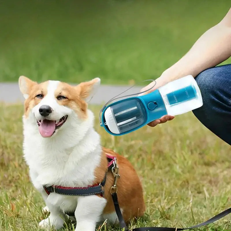 Gourde pour chien 3-en-1 : Eau, Croquettes et Sacs à déjections