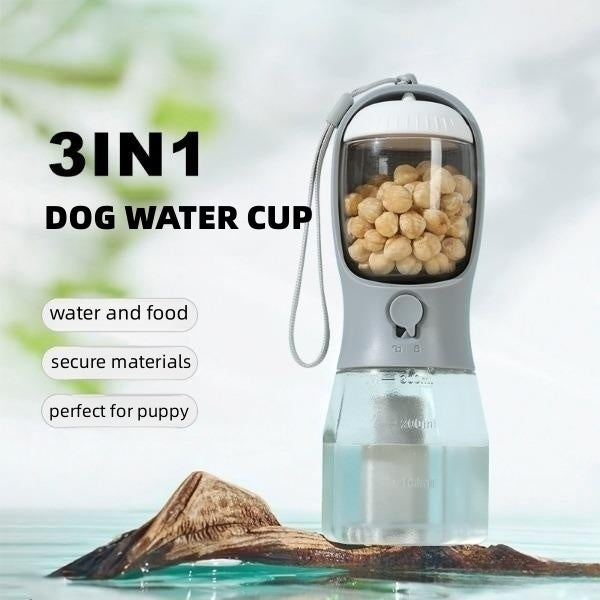Gourde pour chien 3-en-1 : Eau, Croquettes et Sacs à déjections
